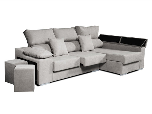 Chaise longue Rubí em tecido, lado direito, cor cinza, 3 lugares, 265x145x102.