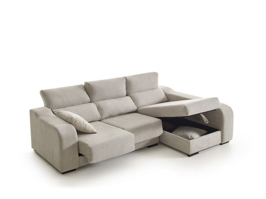 Chaise-longue Zafiro 3 Lugares, Tecido Liso, Cor Bege