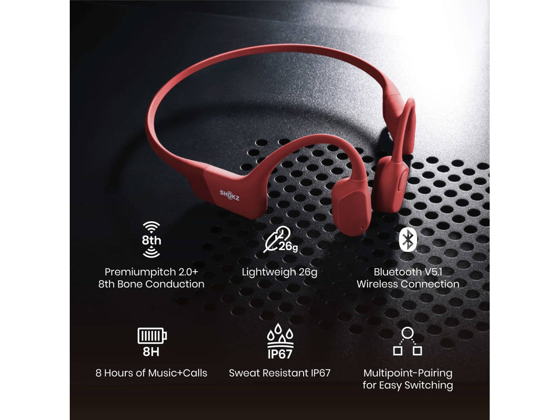 Fones de Ouvido Bluetooth Multiponto SHOKZ Openrun (Orelha Aberta - Microfone - Vermelho)
