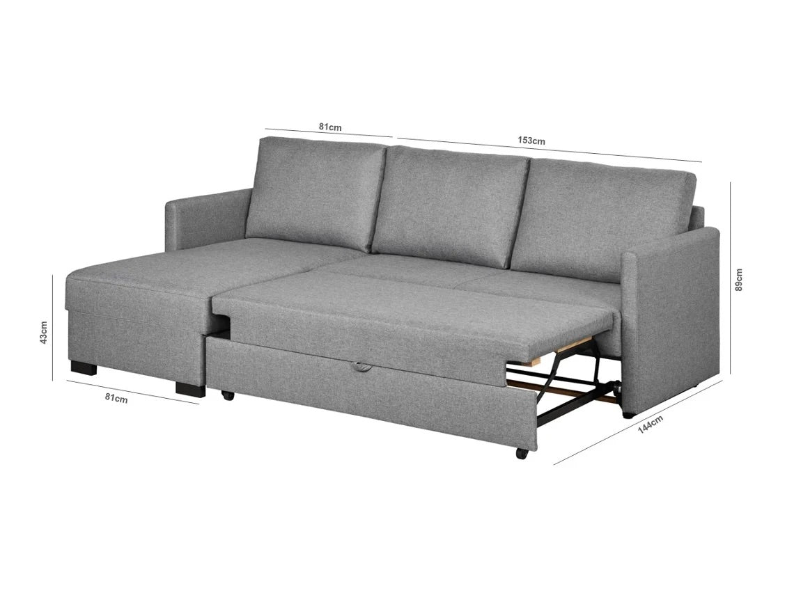 Sofá DORMUS Sydney Cinza 3 Lugares + Chaise c/Cama (234 x 223 x 89 cm - Reversível Lado Direito/Esquerdo)