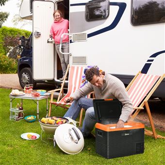 Outsunny Frigorífico elétrico portátil de 40L, refrigerador e congelador com alças – dim. 58,7C x 36,5A x 43,8L cm, cor laranja e preto