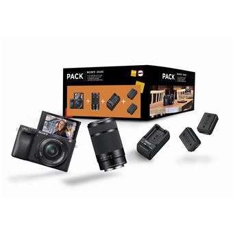 Câmera híbrida Sony A6400 Preta + Lente E PZ 16-50 mm f/3.5-5.6 OSS + Lente E 55-210 mm f/4.5-6.3 OSS + carregador externo + segunda bateria