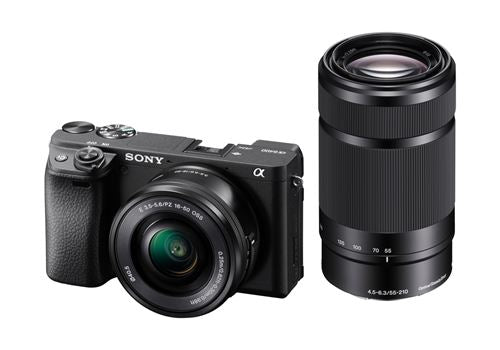 Câmera híbrida Sony A6400 Preta + Lente E PZ 16-50 mm f/3.5-5.6 OSS + Lente E 55-210 mm f/4.5-6.3 OSS + carregador externo + segunda bateria