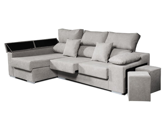 Chaise-longue Rubí em Tecido, Lado Esquerdo, Cor Cinza, 3 Lugares, 265x145x102