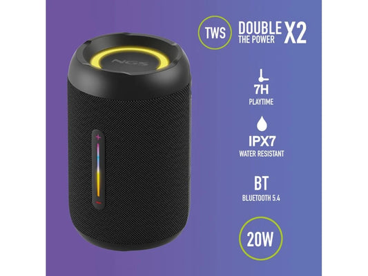 Roller Furia 2 Tiny Preto Caixa De Som Sem Fio 20w. Resistência à Água Ipx7, Compatível Com Bt/tws/aux In. Bateria 7h. Liderado. Preto. Ngs