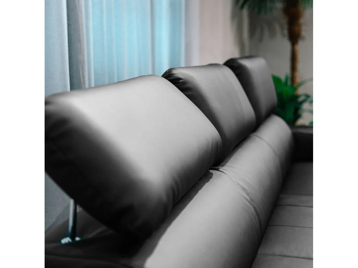 Sofá Cama 3 Lugares BUDWING John Preto + Chaise Longue + Cabeceira Ajustável + 2 Pufes (263 x 127 x 96 cm - Reversível Lado Direito/Esquerdo)