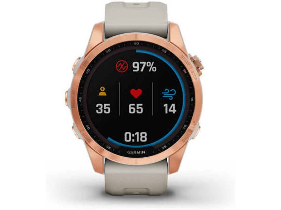 Relógio Esportivo GARMIN Fenix 7S Solar (Bluetooth – Até 14 dias de autonomia com Energia Solar – Cinza e Rosa)
