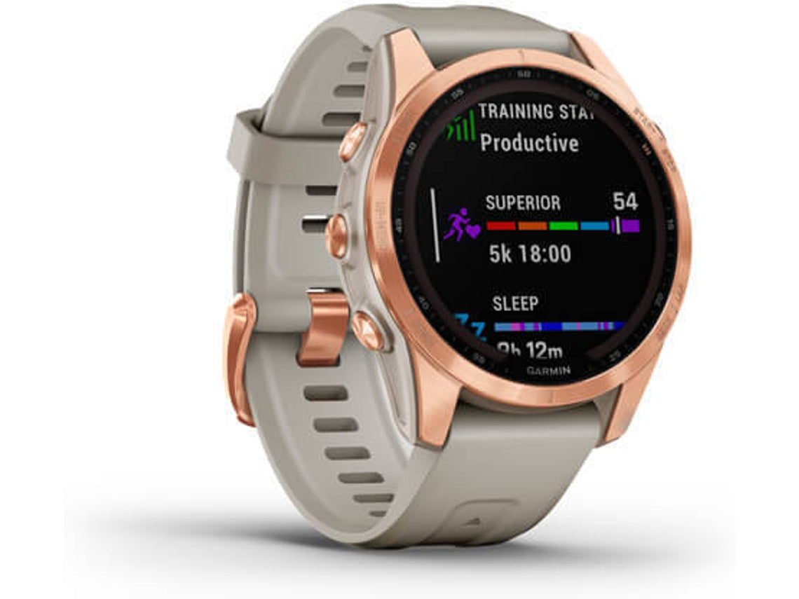 Relógio Esportivo GARMIN Fenix 7S Solar (Bluetooth – Até 14 dias de autonomia com Energia Solar – Cinza e Rosa)