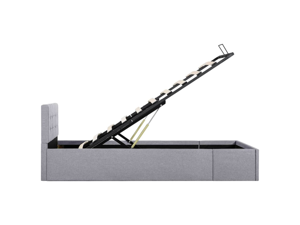 vidaXL Cama com arrumação hidráulica 90x200 cm tecido cinzento-claro