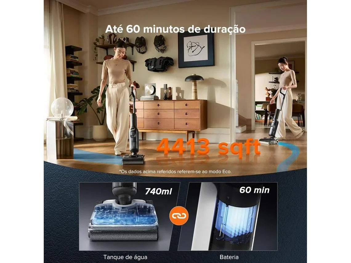 Máquina de Limpeza Roborock F25 ALT | Lava e Aspira | 20000 Pa | Autolimpeza a Uma Temperatura Elevada de 90 °C | Secagem Rápida | Limpeza de Arestas | Roda Auxiliar Elétrica |(Autonomia 60 min - Preto)