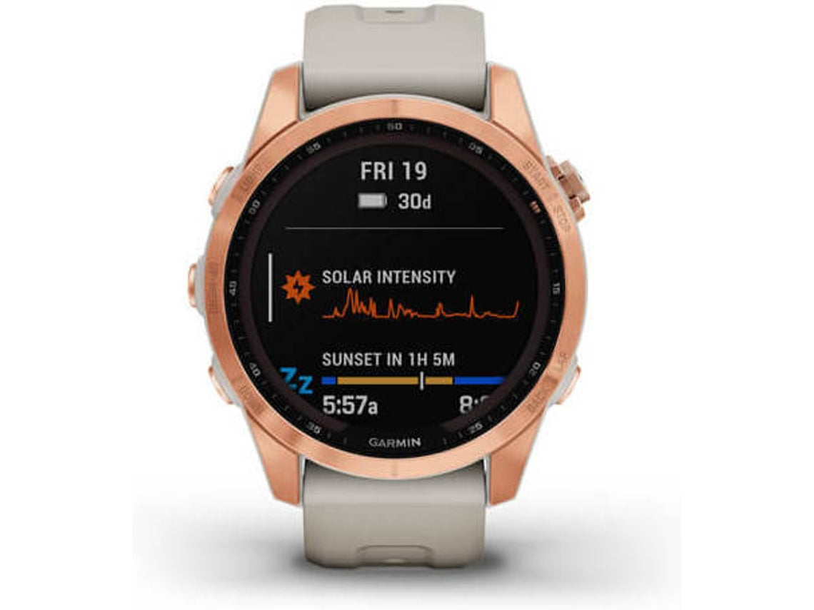 Relógio Esportivo GARMIN Fenix 7S Solar (Bluetooth – Até 14 dias de autonomia com Energia Solar – Cinza e Rosa)