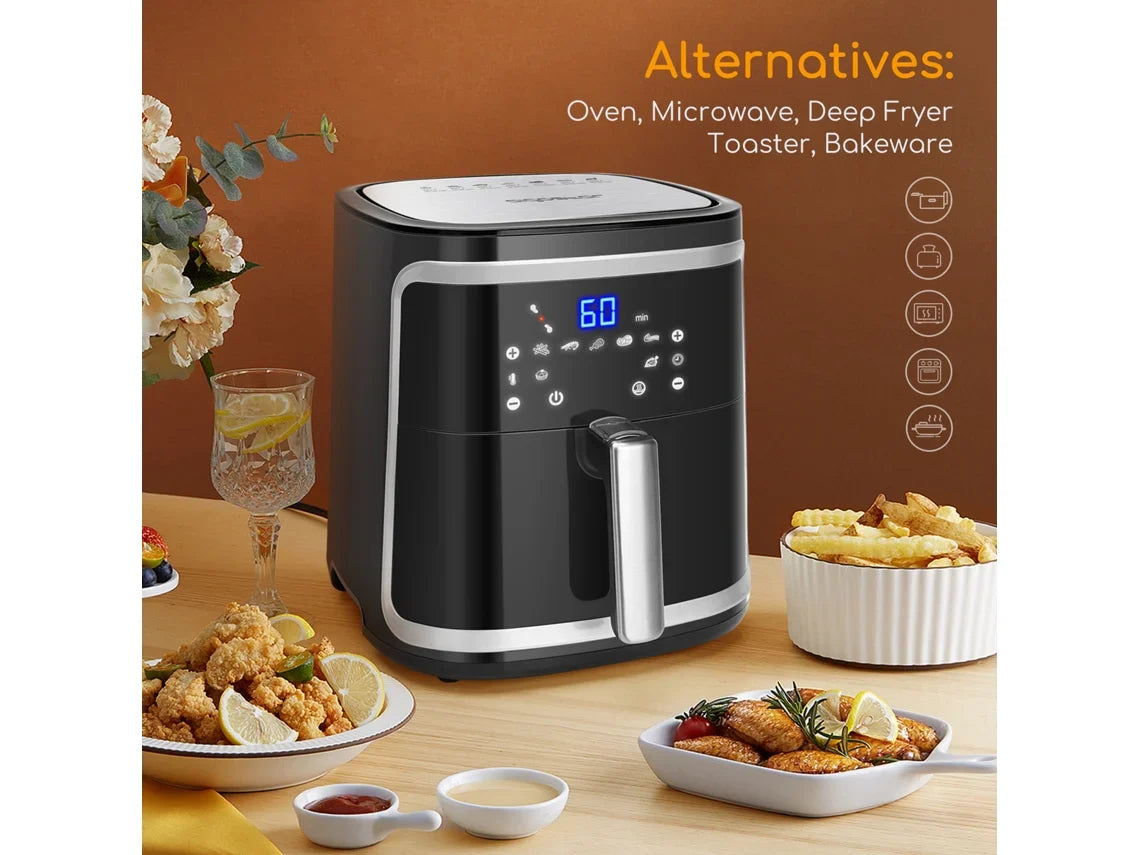 Fritadeira sem Óleo AIGOSTAR Cube ( 7L - 1900W | Livro de Receitas Incluído | Painel LED tátil | Cesto de Fritura Removível | 7 Menus Programados + Manter Quente)