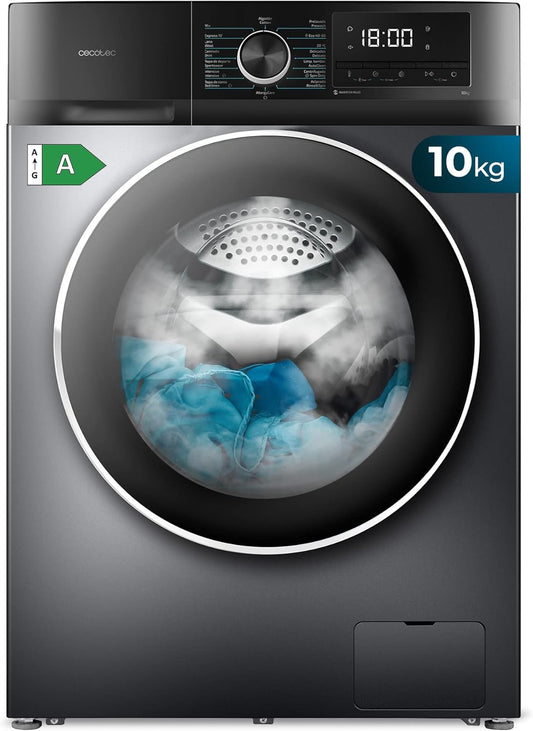 Cecotec Lavadora 10Kg Carga Frontal Bolero Dresscode 10500 Inverter Steel A, 1950W, 1400 rpm, Motor Inverter Plus, Bajo Consumo, 16 Programas, Lavado a Vapor, Inicio Diferido, Acero [Clase energética A]
