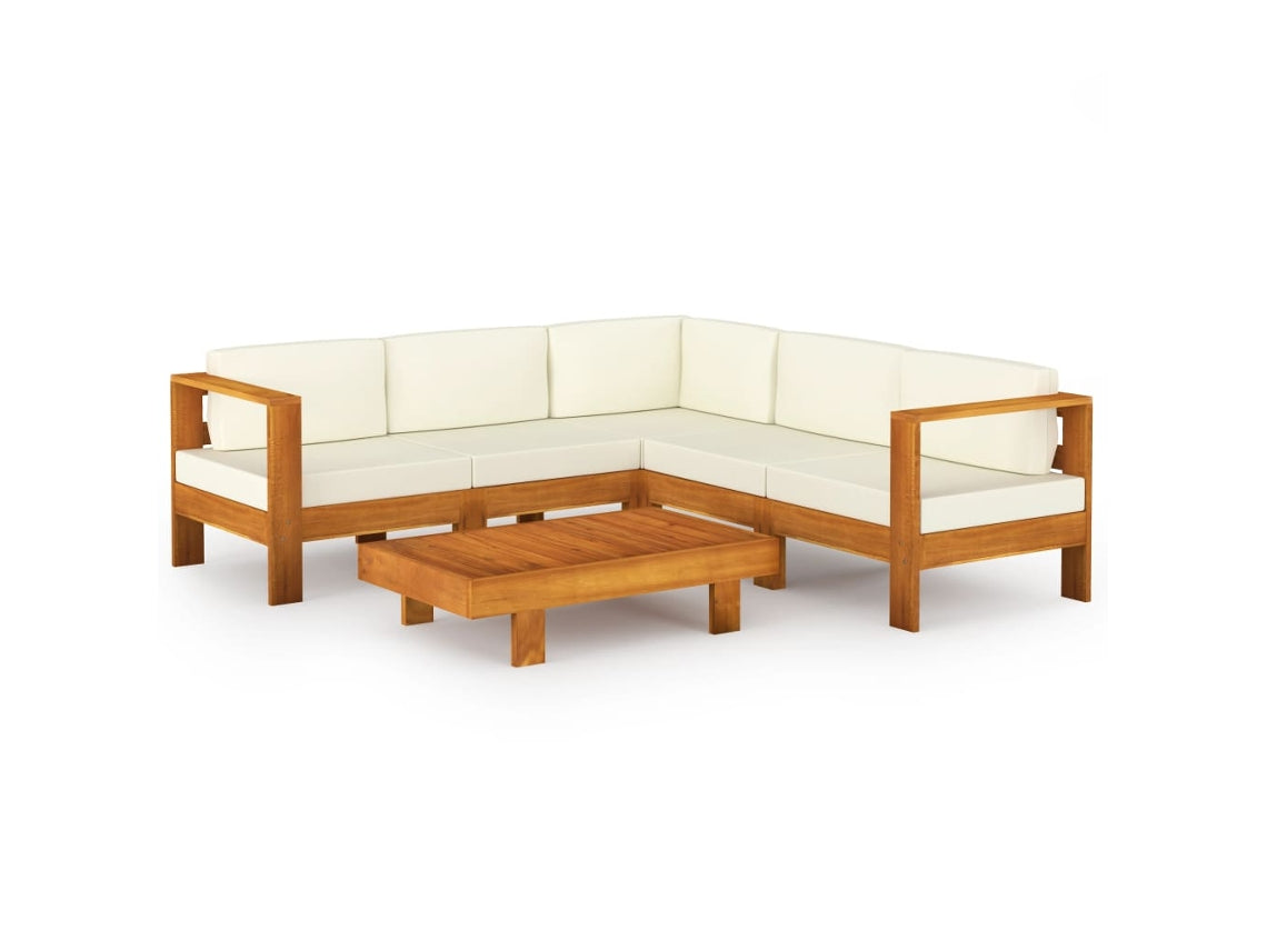 Conjunto de 6 Móveis de Jardim VIDAXL com almofadas branco creme, em madeira de acácia