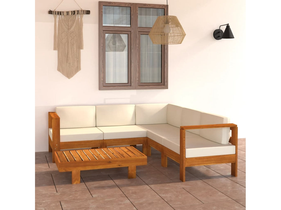 Conjunto de 6 Móveis de Jardim VIDAXL com almofadas branco creme, em madeira de acácia