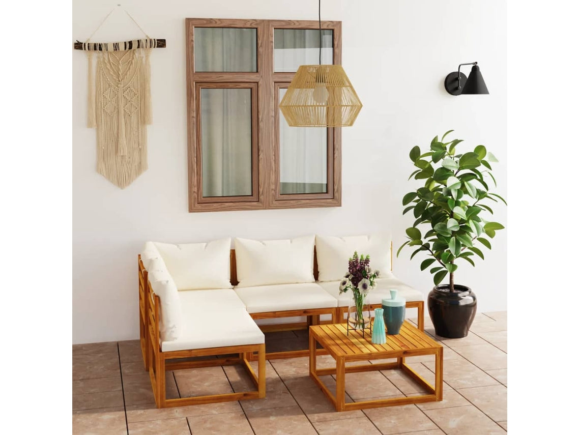 Conjunto de 5 Móveis de Jardim VIDAXL com almofadas creme em madeira maciça de acácia