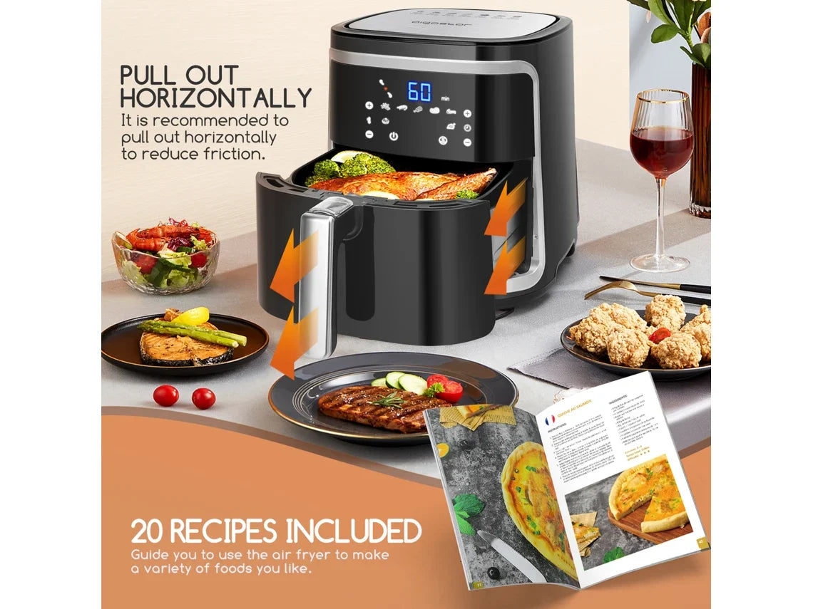 Fritadeira sem Óleo AIGOSTAR Cube ( 7L - 1900W | Livro de Receitas Incluído | Painel LED tátil | Cesto de Fritura Removível | 7 Menus Programados + Manter Quente)