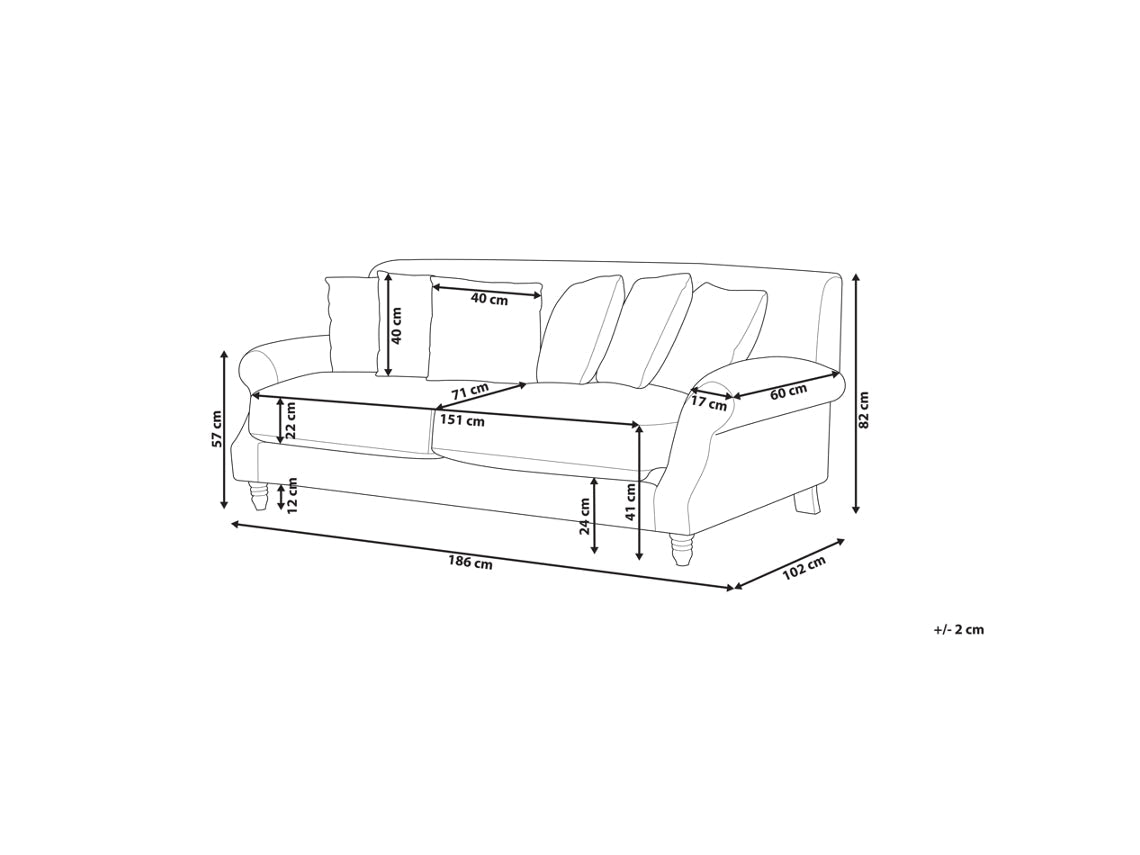 Sofá de 2 a 3 lugares Beliani Eike em veludo branco estilo glamour 186 cm