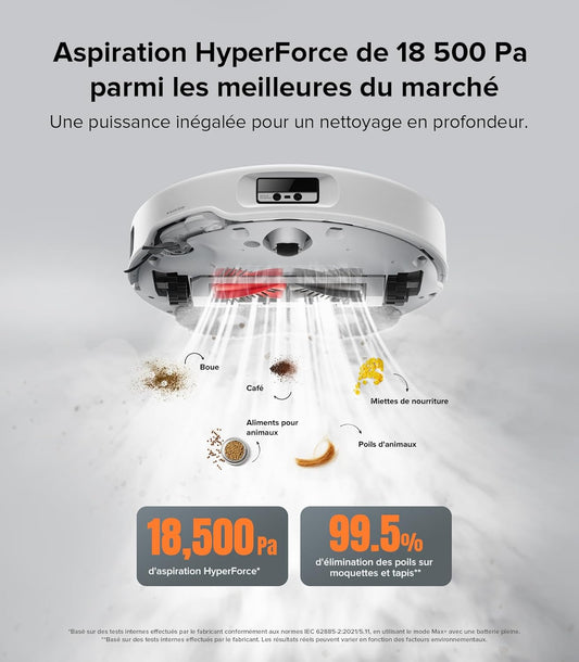 Aspirador Robô Roborock Qrevo S5V, 12000 Pa, FlexiArm Edge Mopping, Sistema Anti-Emaranhamento Duplo, Prevenção Inteligente de Obstáculos, Elevação de Mop de 10 mm, Lavagem e Secagem Automáticas, Esvaziamento e Recarga Automáticos, Preto