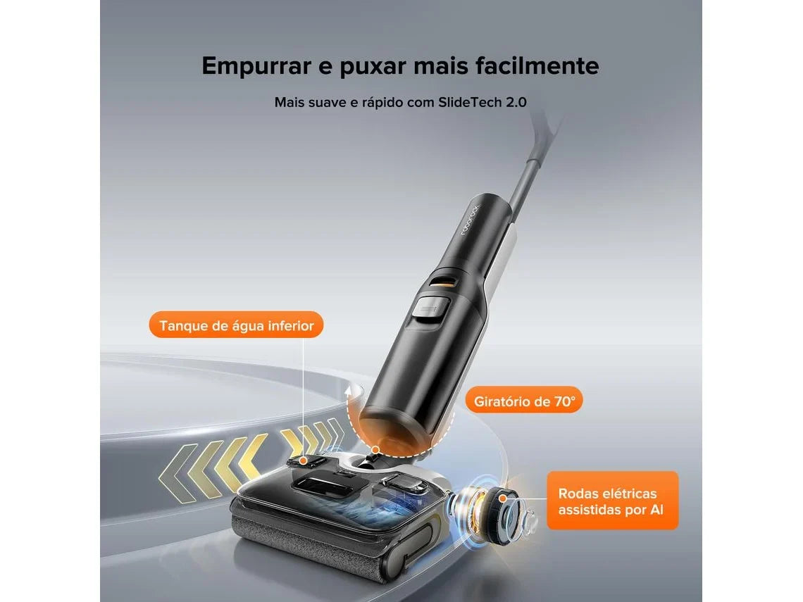 Máquina de Limpeza Roborock F25 ALT | Lava e Aspira | 20000 Pa | Autolimpeza a Uma Temperatura Elevada de 90 °C | Secagem Rápida | Limpeza de Arestas | Roda Auxiliar Elétrica |(Autonomia 60 min - Preto)