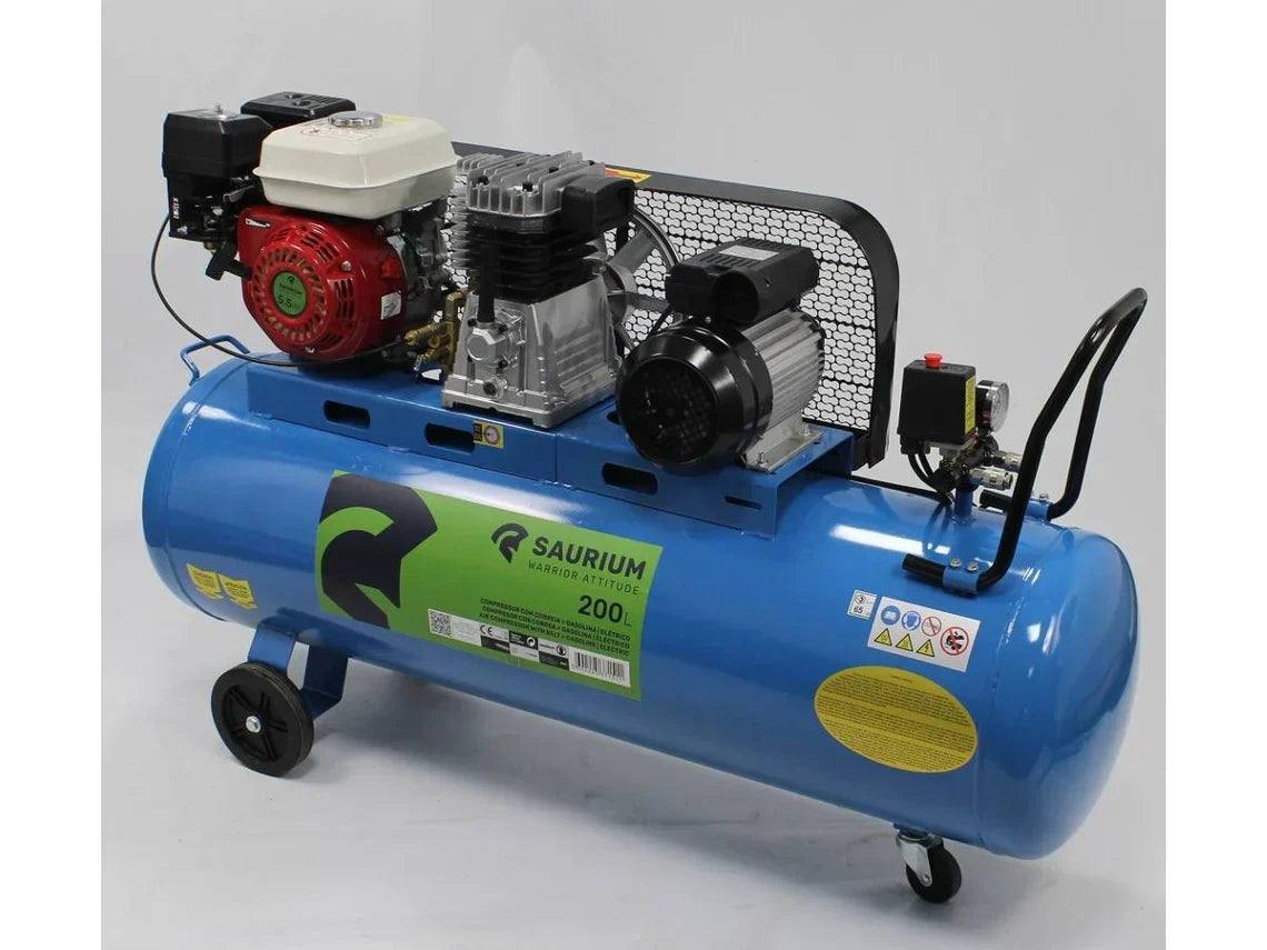 Compresor de aire - Gasolina + Eléctrico - 200L - SAURIUM