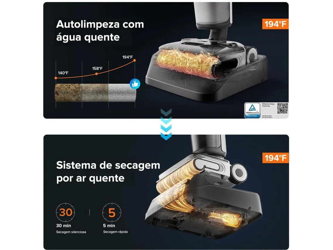 Máquina de Limpeza Roborock F25 ALT | Lava e Aspira | 20000 Pa | Autolimpeza a Uma Temperatura Elevada de 90 °C | Secagem Rápida | Limpeza de Arestas | Roda Auxiliar Elétrica |(Autonomia 60 min - Preto)