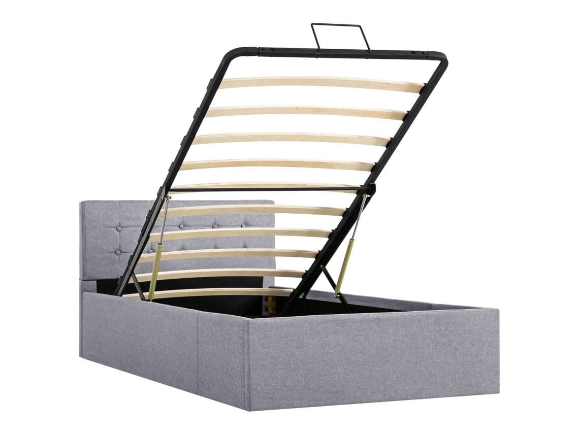 vidaXL Cama com arrumação hidráulica 90x200 cm tecido cinzento-claro