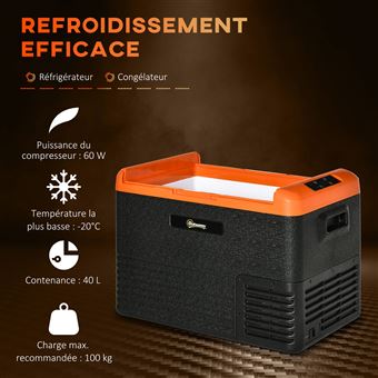 Outsunny Frigorífico elétrico portátil de 40L, refrigerador e congelador com alças – dim. 58,7C x 36,5A x 43,8L cm, cor laranja e preto
