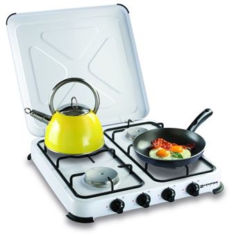 Fogão a gás portátil de 4 bocas 4650W branco lacado com tampa KEMPER