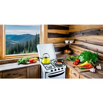 Fogão a gás portátil de 4 bocas 4650W branco lacado com tampa KEMPER