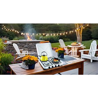 Fogão a gás portátil de 4 bocas 4650W branco lacado com tampa KEMPER