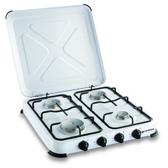 Fogão a gás portátil de 4 bocas 4650W branco lacado com tampa KEMPER