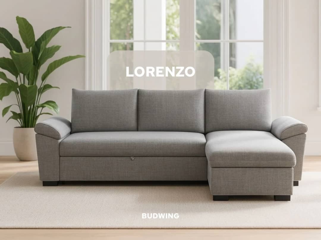 Sofá Cama 3 Lugares BUDWING Lorenzo Cinzento + Chaise c/Arrumação + Braços Curvos (248,5 x 157 x 89 cm - Reversível Lado Direito/Esquerdo)