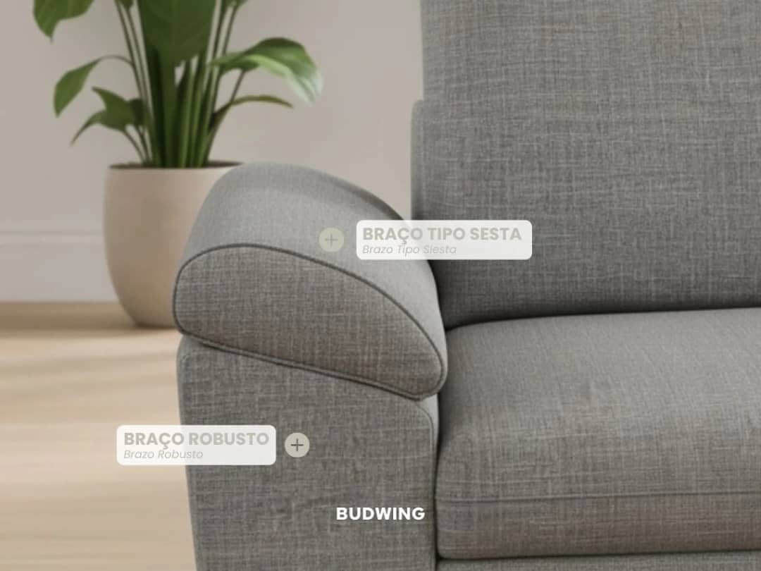 Sofá Cama 3 Lugares BUDWING Lorenzo Cinzento + Chaise c/Arrumação + Braços Curvos (248,5 x 157 x 89 cm - Reversível Lado Direito/Esquerdo)