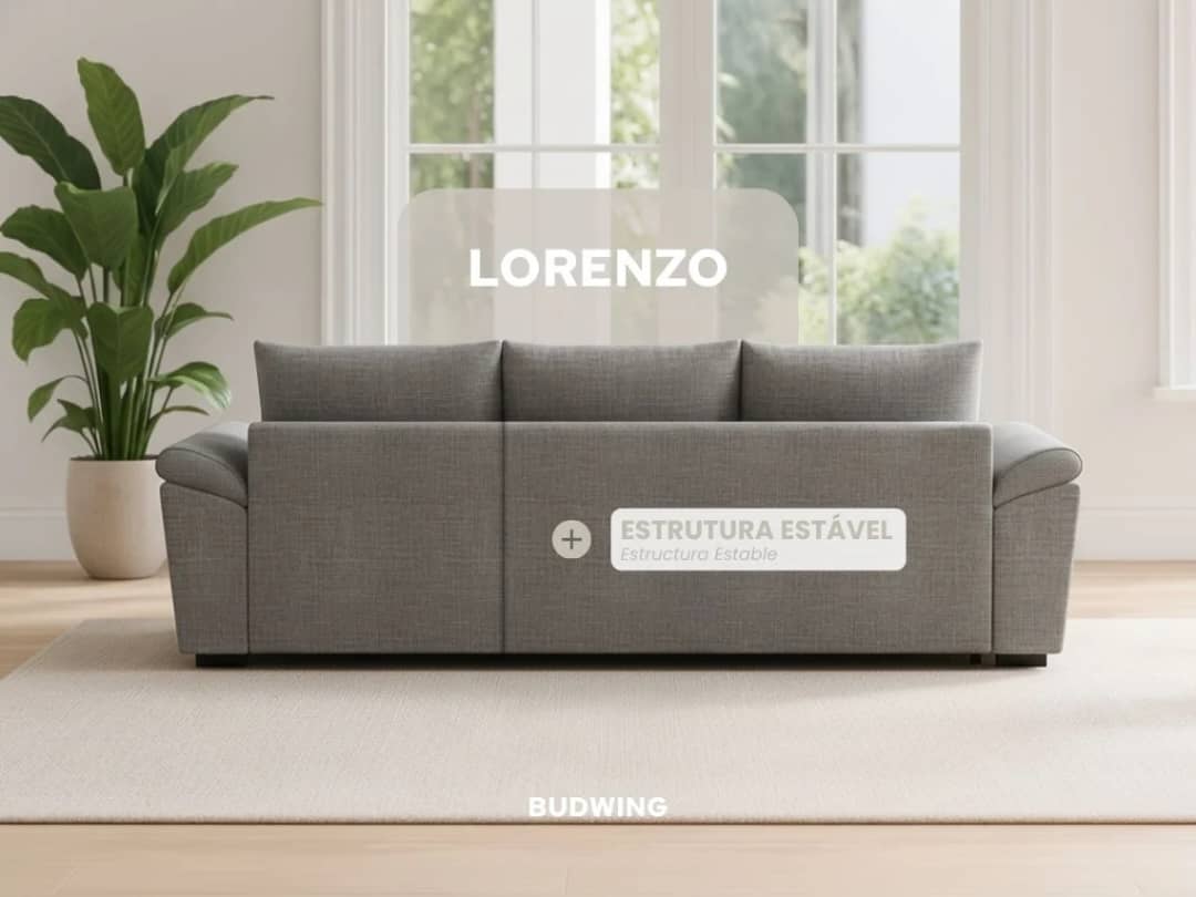 Sofá Cama 3 Lugares BUDWING Lorenzo Cinzento + Chaise c/Arrumação + Braços Curvos (248,5 x 157 x 89 cm - Reversível Lado Direito/Esquerdo)