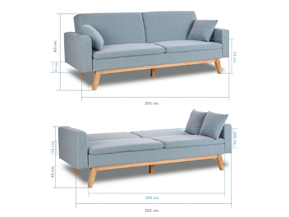 Sofá-Cama Nalui Reine 3 Lugares Azul Céu