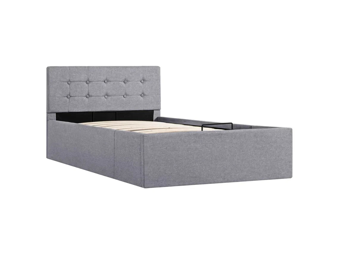 vidaXL Cama com arrumação hidráulica 90x200 cm tecido cinzento-claro