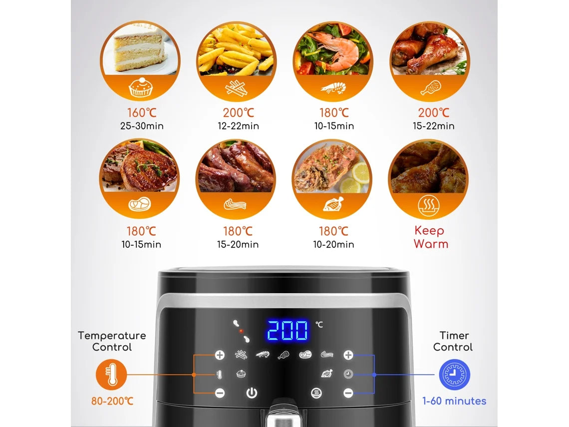 Fritadeira sem Óleo AIGOSTAR Cube ( 7L - 1900W | Livro de Receitas Incluído | Painel LED tátil | Cesto de Fritura Removível | 7 Menus Programados + Manter Quente)