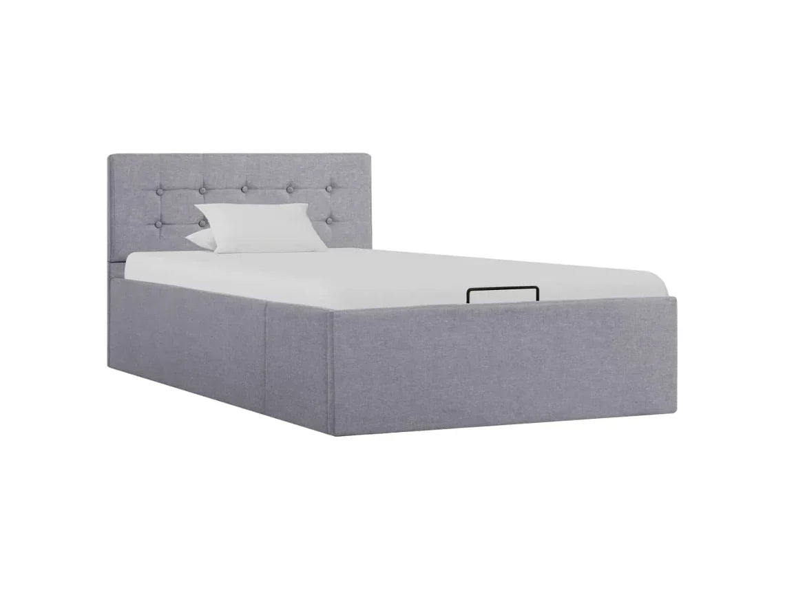 vidaXL Cama com arrumação hidráulica 90x200 cm tecido cinzento-claro