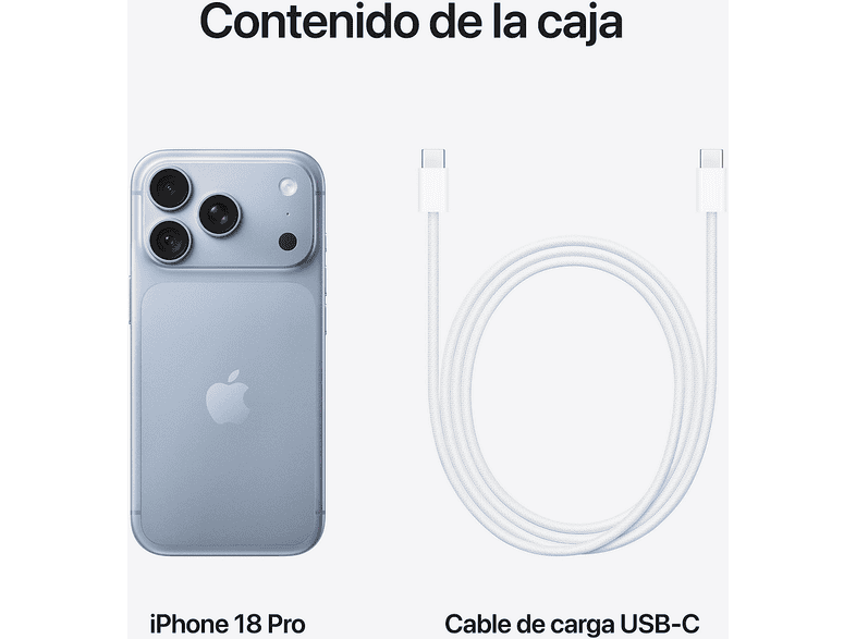 Apple iPhone 18 Pro, Azul glacial, 1 TB, 6.3" OLED Super Retina XDR, 5G, Chip A20 Pro, Siri AI, iOS