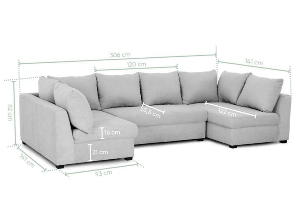 Sofá Modular BUDWING Gael Cinza Claro 4 Lugares (304 x 141 x 82 cm)