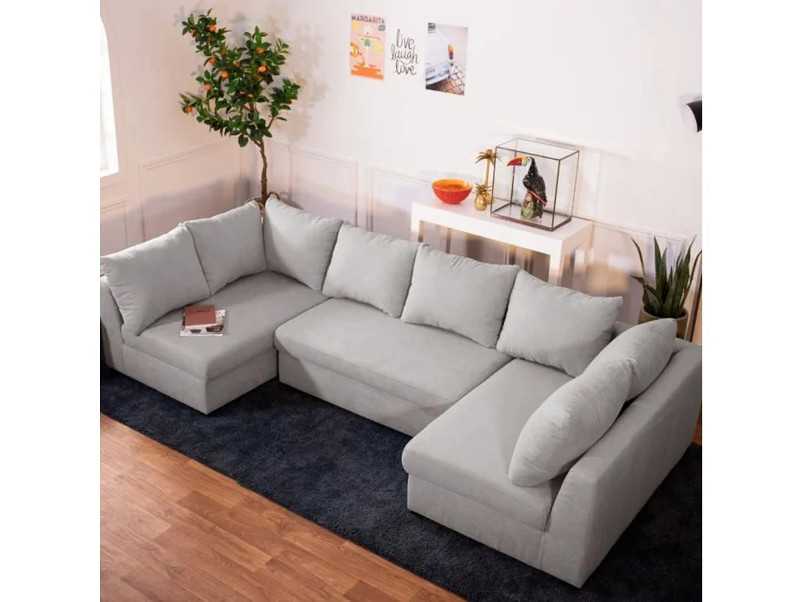 Sofá Modular BUDWING Gael Cinza Claro 4 Lugares (304 x 141 x 82 cm)