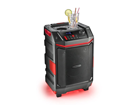 Caixa solar portátil Wild Bash Premium de 300 W. Compatível com tecnologia Bluetooth/USB/AUX. Bateria recarregável. IPX6. Luzes LED RGB. Com rodinhas. NGS.