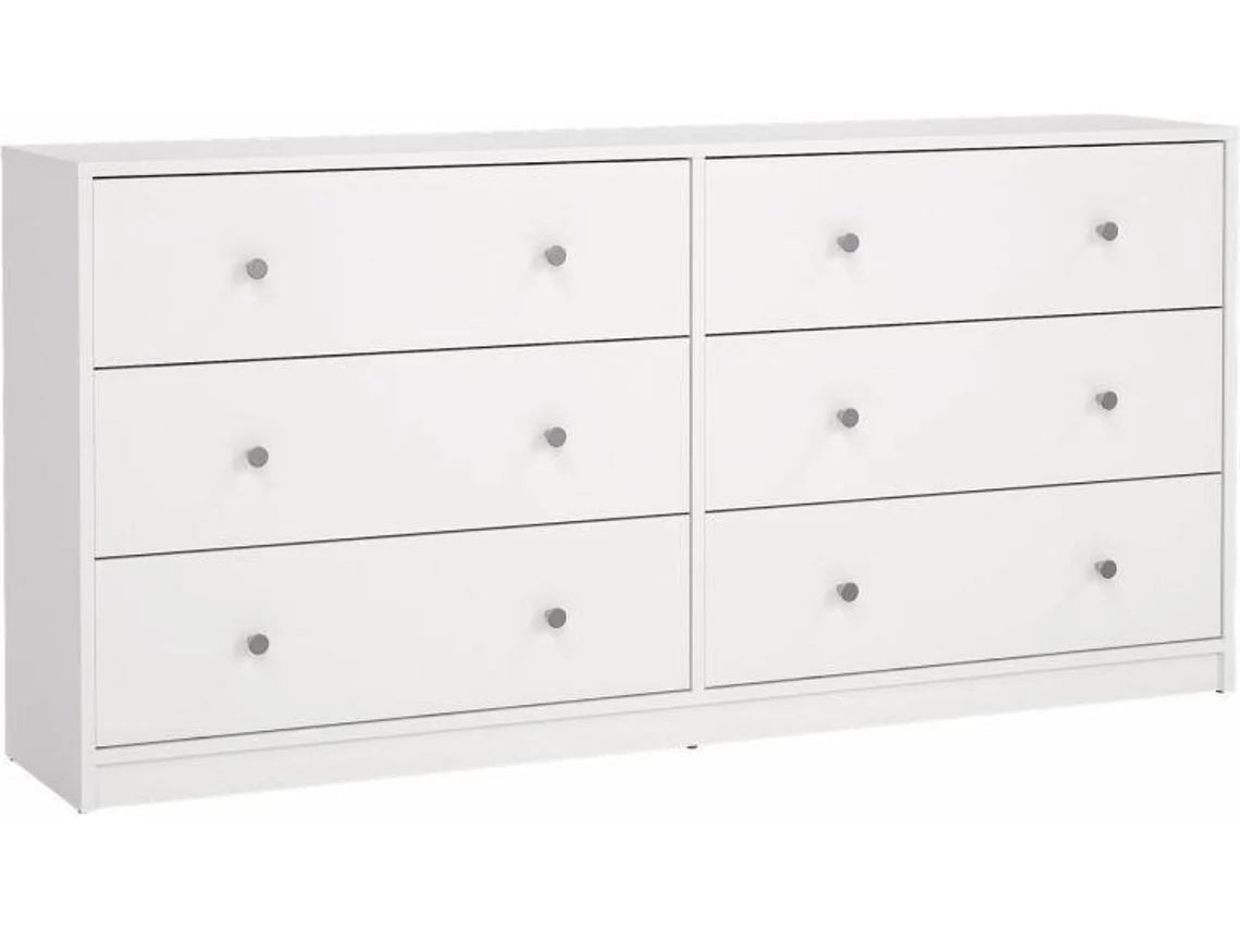 Cómoda com 6 Gavetas TVILUM Aveiro Branco (143.1 x 30.1 x 68.3 cm)