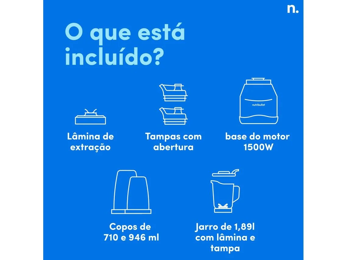 Liquidificador Full Size NUTRIBULLET Triple Prep System NBF580B (1.8 L - 1500 W - Inox)