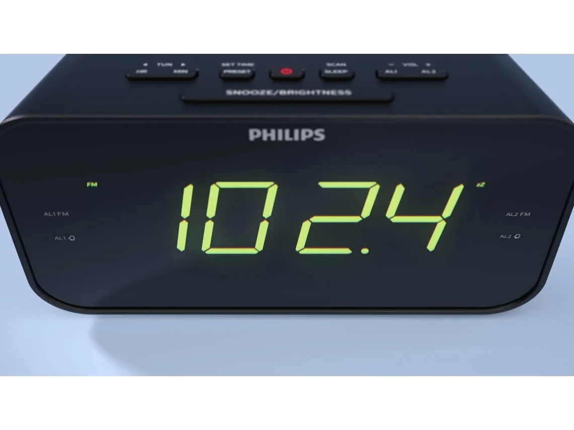 Rádio Despertador PHILIPS TAR3306 (Preto - Digital - Alarme Duplo - Função Snooze - Bateria e Pilhas)