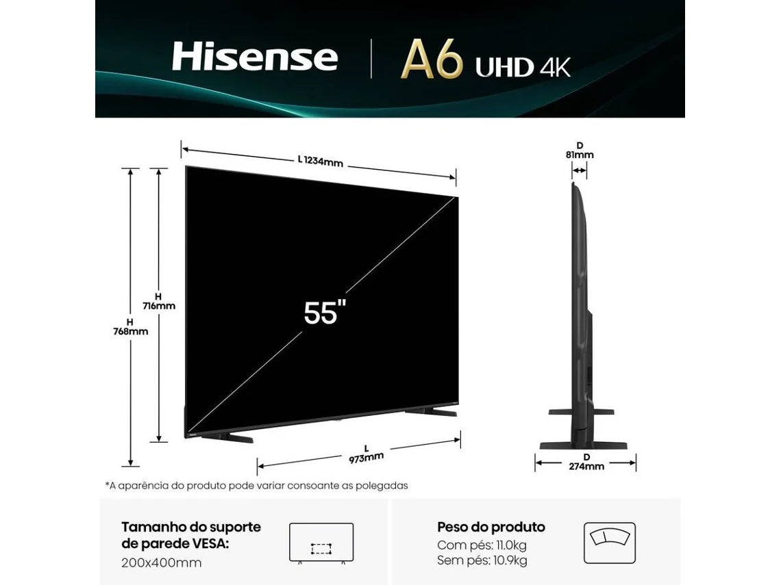 TV HISENSE 55A6Q (LED - 55'' - 139 cm - 4k Ultra HD - Smart TV)