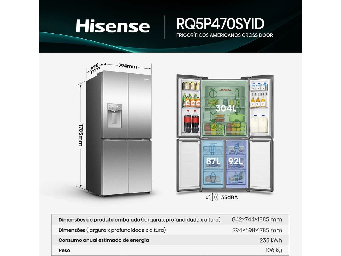 Frigorífico Americano HISENSE RQ5P470SYID D (No Frost - 178.5 cm - 483 L - Inox)
