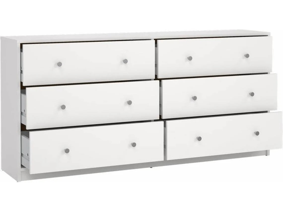 Cómoda com 6 Gavetas TVILUM Aveiro Branco (143.1 x 30.1 x 68.3 cm)