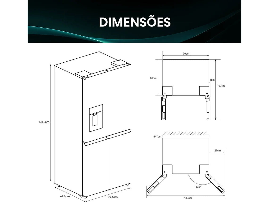 Frigorífico Americano HISENSE RQ5P470SYID D (No Frost - 178.5 cm - 483 L - Inox)